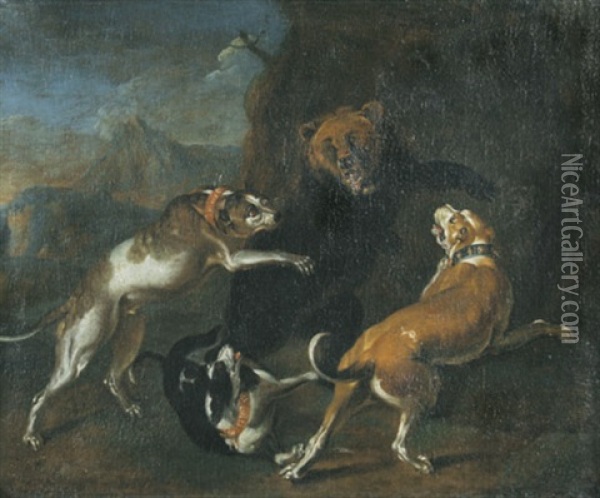 Jagdhunde Stellen Einen Baren Oil Painting - David de Coninck