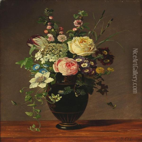 Still-life With Flowers In A Vase Oil Painting - Olaf August Hermansen