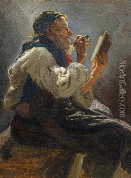 Lesender Pfeifenraucher Oil Painting - Marc Louis Benjamin Vautier the Elder