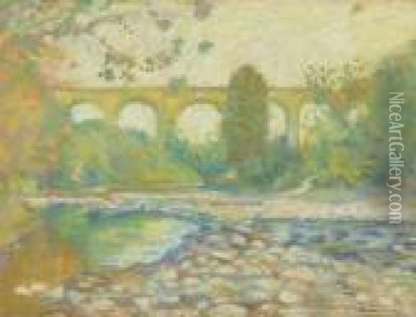 Le Viaduc De Boudry. Oil Painting - Charles L'Eplattenier