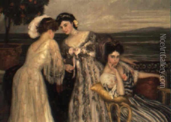 Elegantes Au Bord De La Mer Oil Painting - Henry Caro-Delvaille