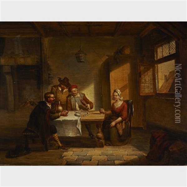 Pair Of Tavern Merry Makers At An Inn Oil Painting - Adriaen Jansz van Ostade