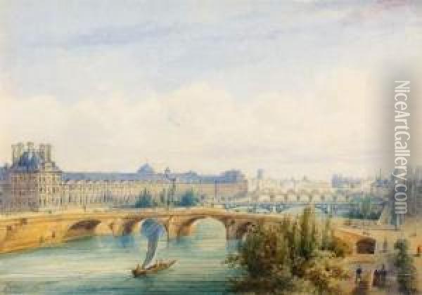 Le Pont Royal Oil Painting - Gaspard Gobaut