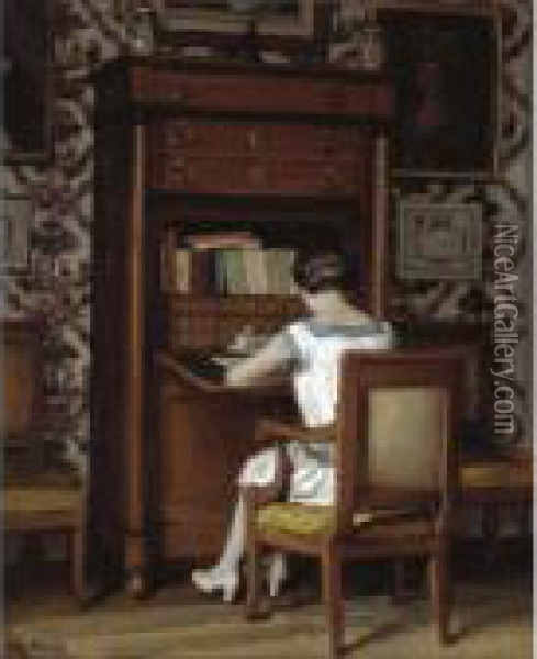 Femme A Son Secretaire Oil Painting - Rene Xavier Francois Prinet