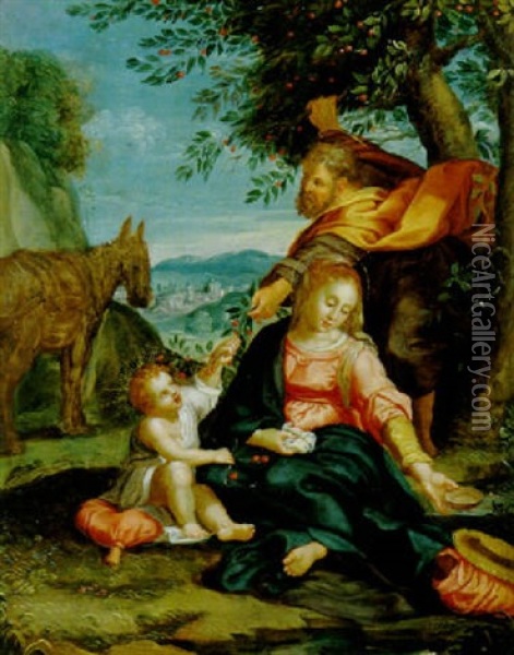 Die Rast Der Heiligen Familie Auf Der Flucht Nach Agypten Oil Painting - Hans Rottenhammer the Elder