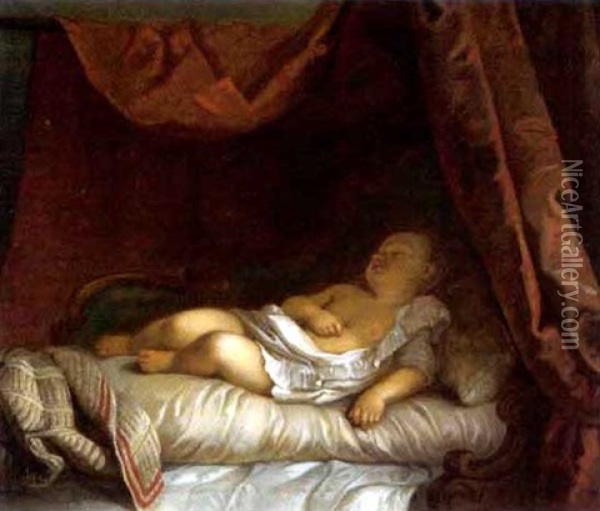 Schlafendes Kind Oil Painting - Anton Einsle