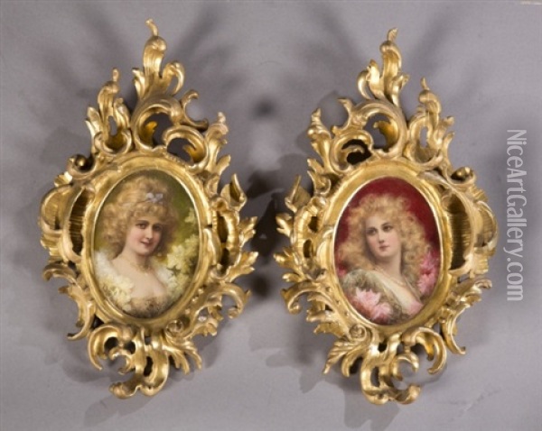 Portraits (pair) Oil Painting - Raimund (Ritter von Brennerstein) Wichera