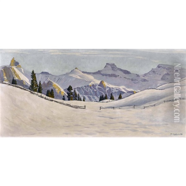 Verschneites Bergpanorama Bei Adelboden Oil Painting - Plinio Colombi