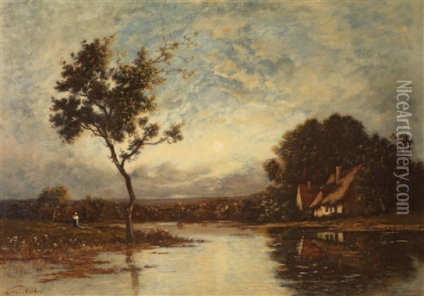 Abendstimmung Am Fluss Oil Painting - Leon Richet