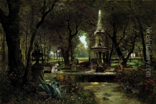 Im Garten Der Villa Borghese Oil Painting - Paul Franz Flickel