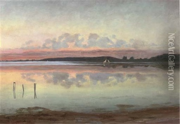 The Lake At Dusk Oil Painting - Carl Christian Ferdinand Wentorf