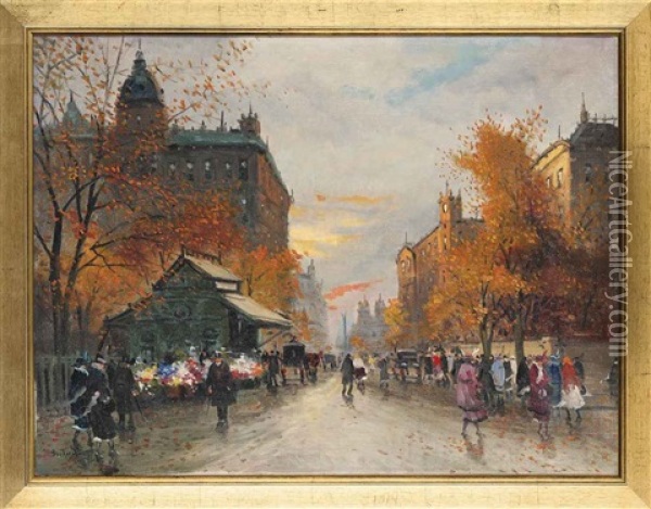 A Boulevard In Autumn Oil Painting - Antal Berkes