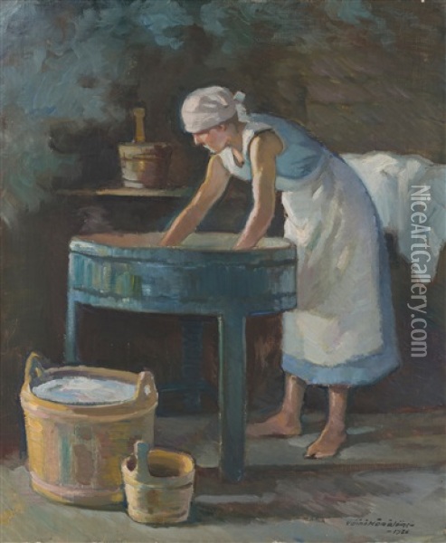 A Washer Woman Oil Painting - Vaeinoe Haemaelaeinen