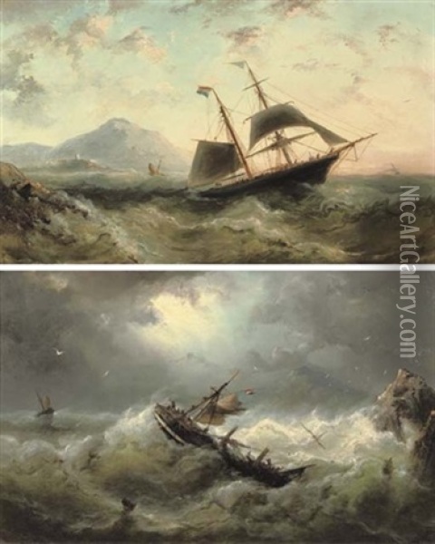 A Choppy Sea (+ The Shipwreck; Pair) Oil Painting - Nicolaas Riegen