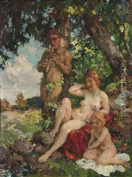 Satyrfamilie Unter Einem Baum Oil Painting - Paul Paede