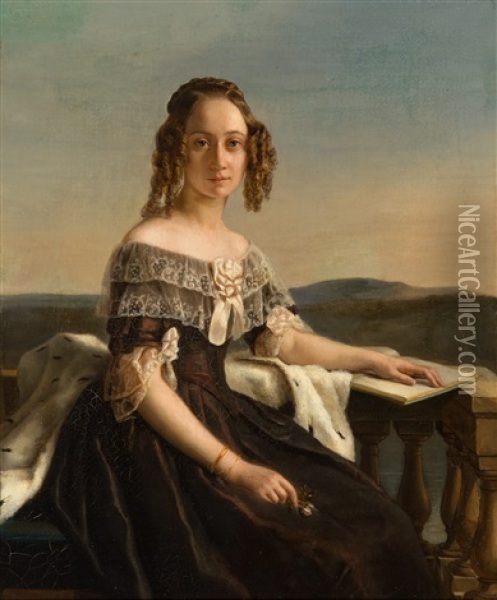 Noble Dame Devant Un Paysage Oil Painting - Marie Anne Reine Thevenin