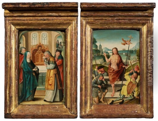 Two Panels From An Alterpiece Depicting The Life Of Christ: Presentation In The Temple And The Resurrection Of Christ Oil Painting - Jan (the Master of Cappenberg) Bagaert