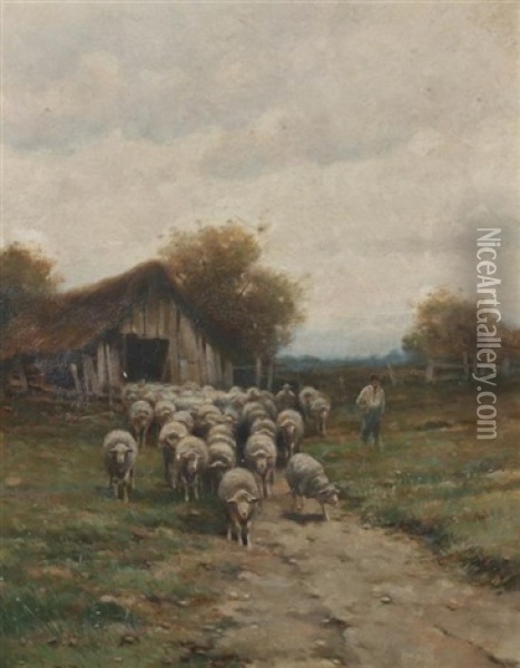 The Sheep Fold Oil Painting - Reuben Le Grande Johnston
