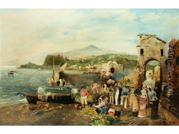 Mediterrane Uferlandschaft Oil Painting - Robert Alott