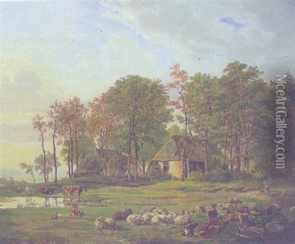 Weite Landschaft Mit Weidenden Tieren Und Ihren Hirten Oil Painting - Georgius Jacobus Johannes van Os