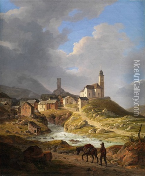 Blick Auf Ein Stadtchen In Den Alpen Oil Painting - Wilhelm Scheuchzer