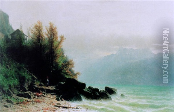 Seelandschaft Mit Figurenstaffage Oil Painting - Gustave Eugene Castan