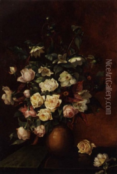 Opstilling Med Roser I Vase Oil Painting - E.C. (Emil C.) Ulnitz