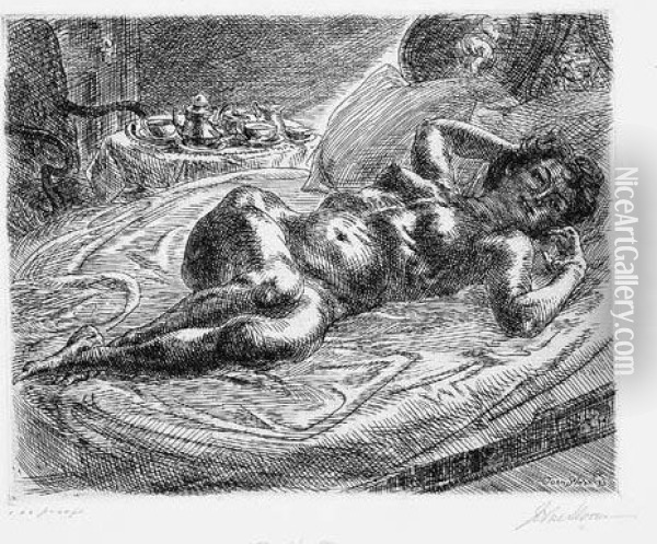Nude And Breakfast Tray Oil Painting - John Sloan
