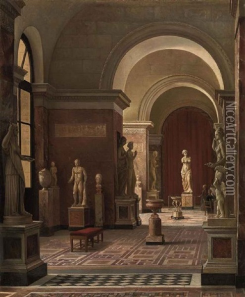 Sculpture Hall In The Louvre With The Venus De Milo In The Background Oil Painting - Morten Jepsen