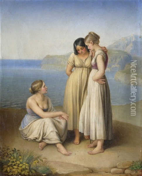 Drei Junge Frauen Am Meeresgestade Oil Painting - Franz Xaver Glink