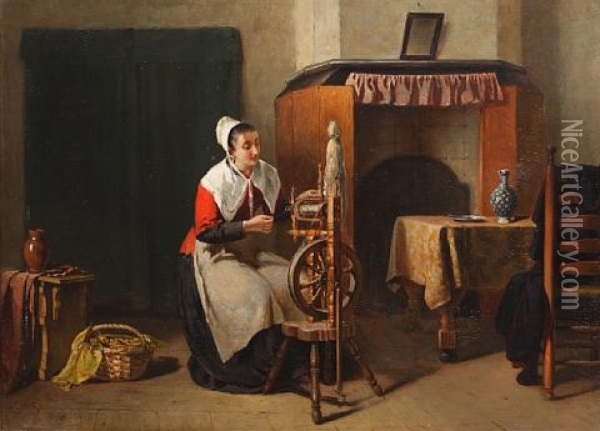 The Spinning Wheel Oil Painting - Sipke (Cornelis) Kool