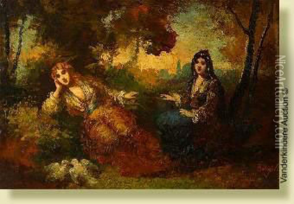 Deux Femmes Orientales Dans Un Parc Oil Painting - Frederic Borgella