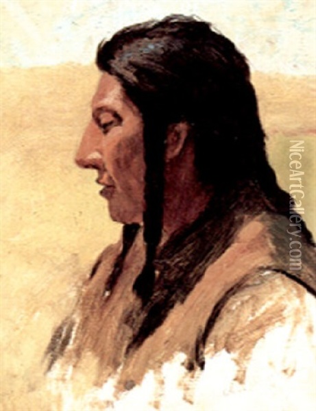 Profile Portrait Of A Native American Oil Painting - Charles Schreyvogel