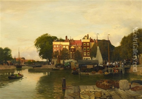Kanal In Dordrecht Oil Painting - Hans Herrmann