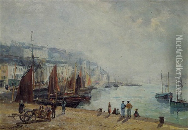 Vue D'un Port (audierne, Bretagne) Oil Painting - Edmond Marie Petitjean