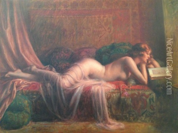 Odalisque A La Lecture Oil Painting - Delphin Enjolras