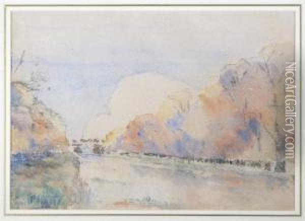 Autumn River Landscape Oil Painting - Napier P Sturt