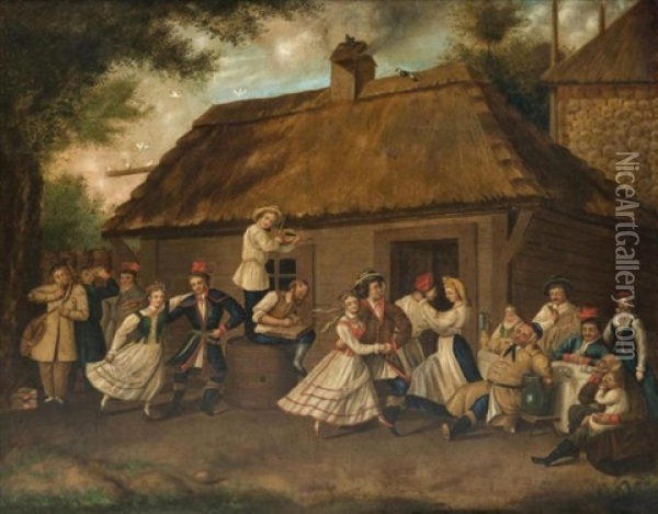 The Village Party Oil Painting - Philip Mikhailovich Pavlovsky