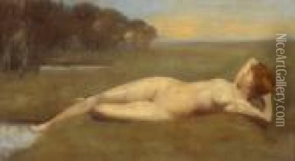 A Reclining Nude In A Landscape Oil Painting - Isaac Cullin