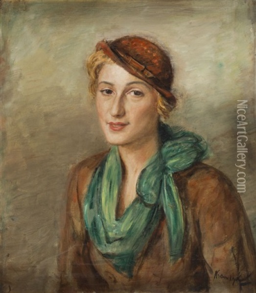 Portrait Of Miss K., 30s Of 20th Century Oil Painting - Roman Kramsztyk