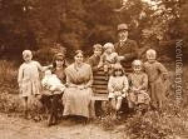 Self Portrait With Family Oil Painting - Leonard Misonne