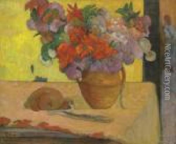 Vase De Fleurs Et Gourde Oil Painting - Paul Gauguin