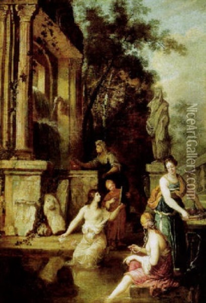 Badende Frauen Vor Ruinen Oil Painting - Johann Spillenberger