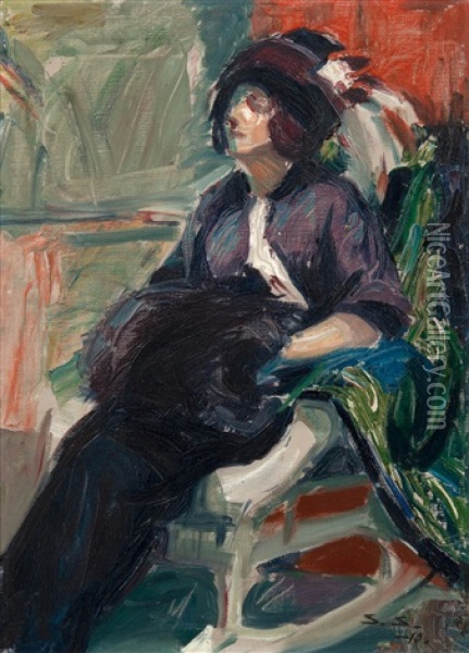 Lady In A Rocking Chair Oil Painting - Santeri Salokivi