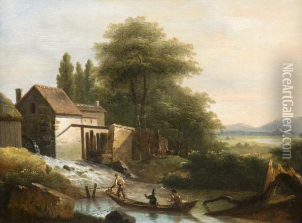 Moulin Au Bord D'une Riviere Oil Painting - Jean Louis (Marnette) De Marne