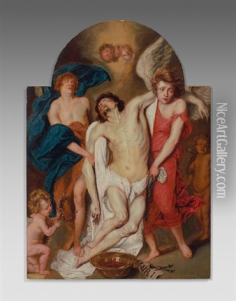 Le Christ Mort Soutenu Par Les Anges Oil Painting - Thomas (Bosschaert) Willeborts