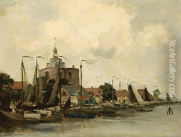 A View Of The Dromedaris, Enkhuizen Oil Painting - Willem George Frederik Jansen