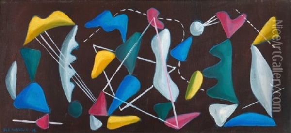 Floating Forms And White Triangles Oil Painting - Ole Kandelin