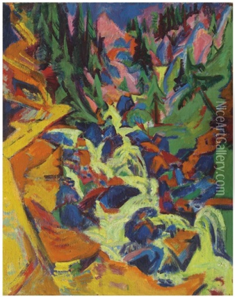 Der Wasserfall (recto); Mondaufgang Auf Fehmarn (verso) Oil Painting - Ernst Ludwig Kirchner