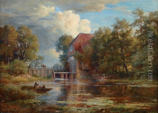 At The Wohldorf Water Mill Oil Painting - Adolf Friedrich Vollmer